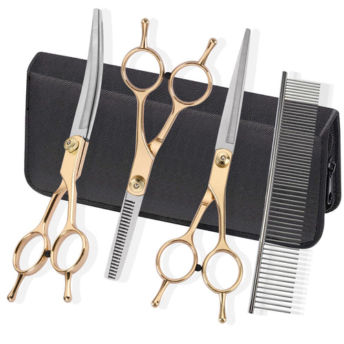 Fcysy Dog Grooming Scissors Kit – 5-Piece Stainless Steel Pet Shears Set